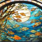 Surreal Artwork of Figures Ascending Ladders to Moon