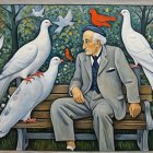 Three Figures in Flowing Garments with Doves and Flowers