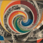 Colorful Abstract Oil Painting with Spiral and Nature Elements