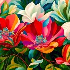 Oversized strawberries with green leaves and yellow flowers