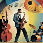 Stylized Illustration of Jazz Musicians Performing Together