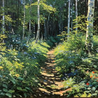 Vibrant Forest Scene with Ethereal Figures in Motion