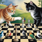 Cats Playing Chess in a Whimsical Nature Setting