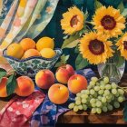 Vibrant Still Life with Sunflowers and Oranges