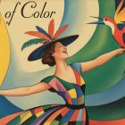 Colorful Artwork of Woman with Parrot and Hat