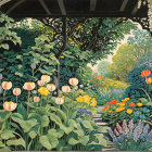 Abstract Composition of Colorful Female Figures and Foliage