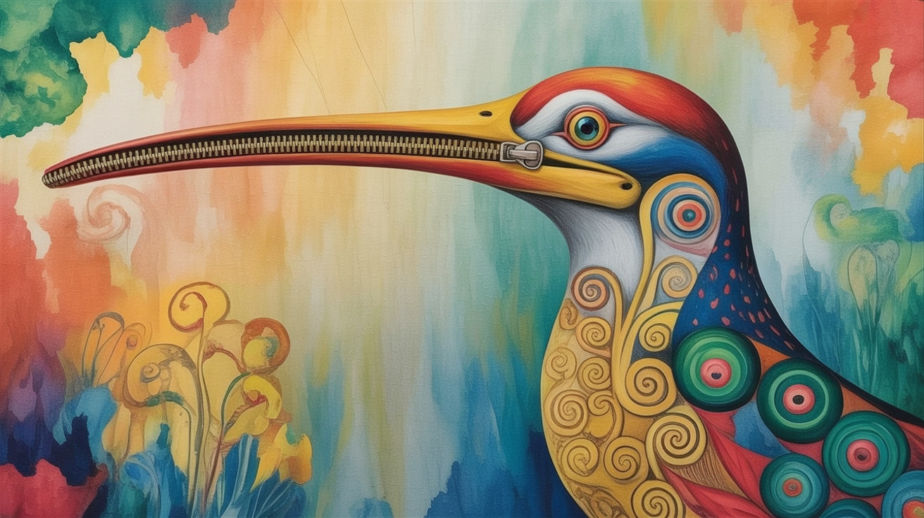 Whimsical Painting of Stylized Bird with Patterns