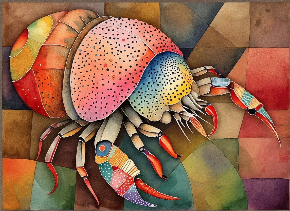 Vibrant Stylized Hermit Crab with Colorful Patterns