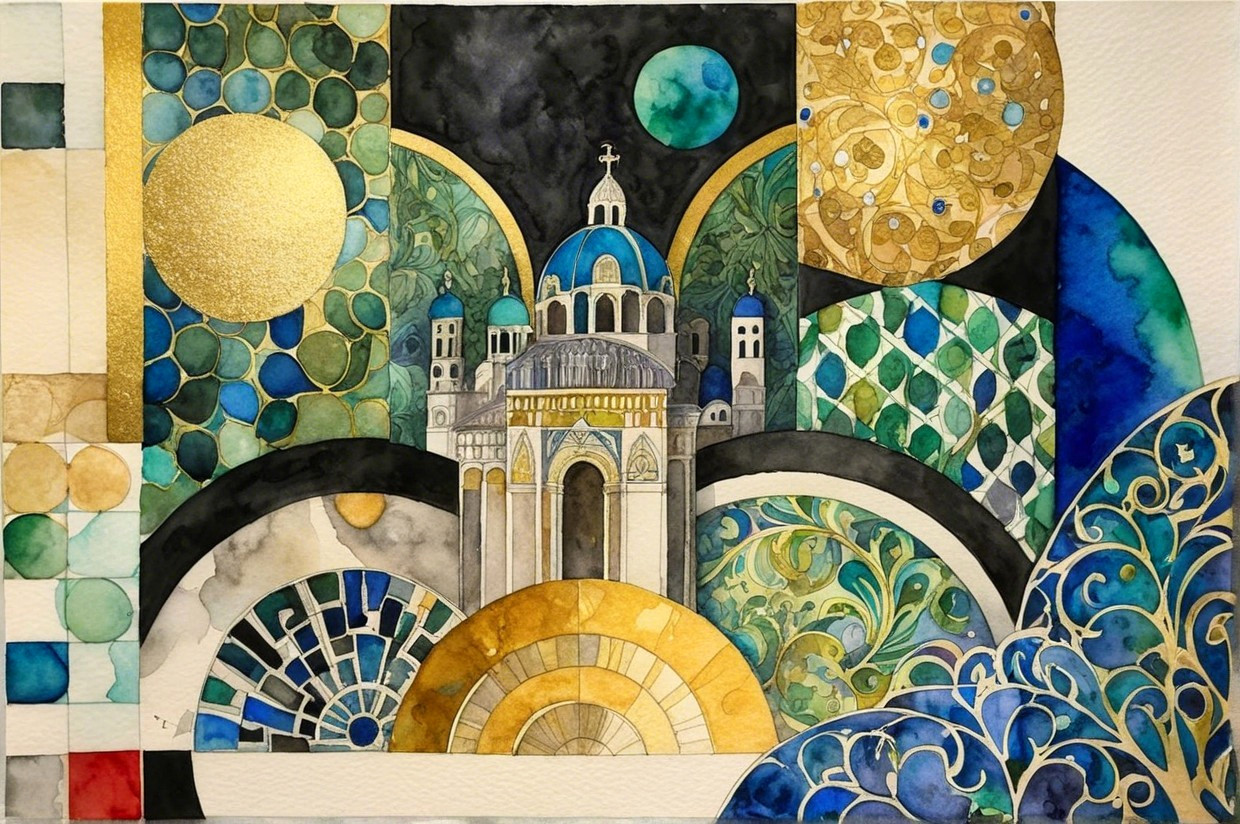 Vibrant Abstract Watercolor with Geometric Patterns