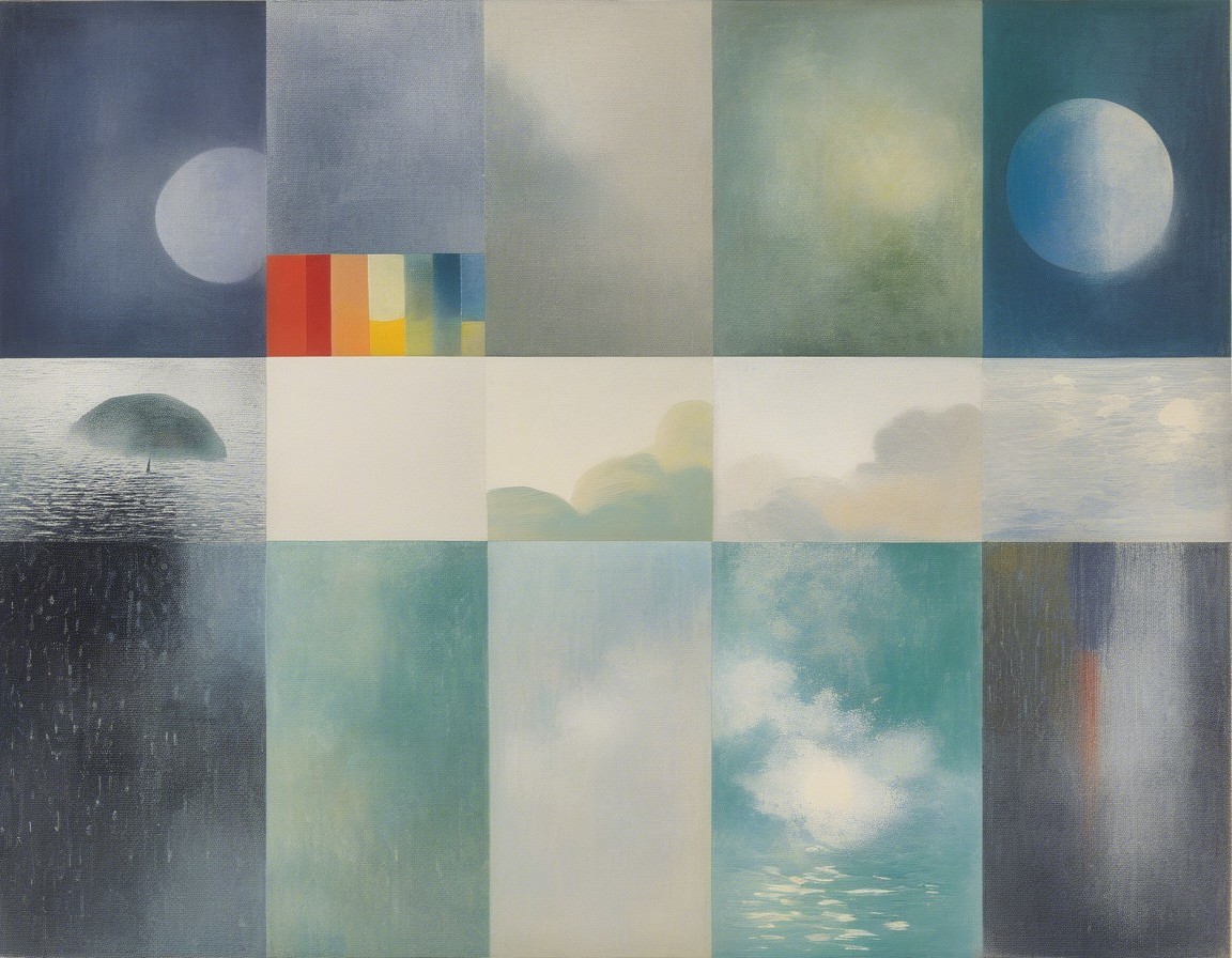 Serene Grid of 12 Panels with Tranquil Themes