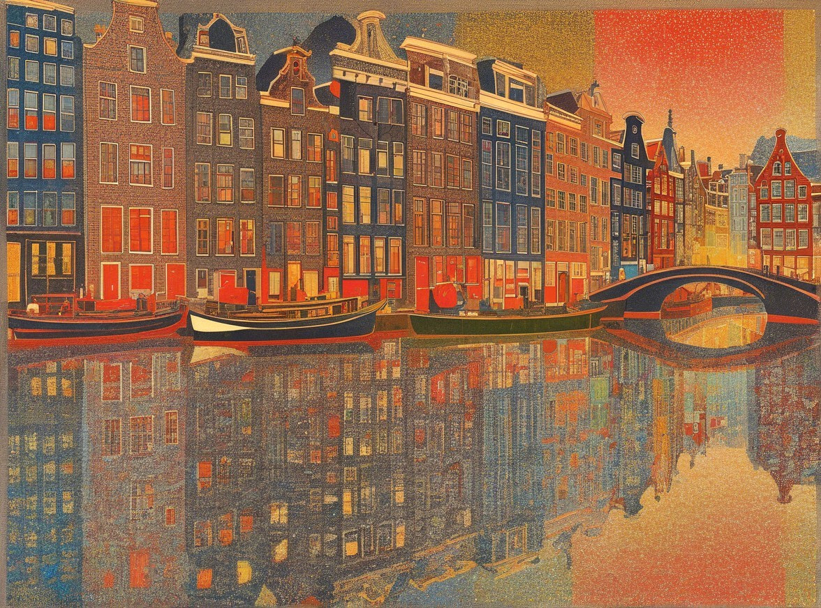 Amsterdam Canals with Colorful Buildings and Boats