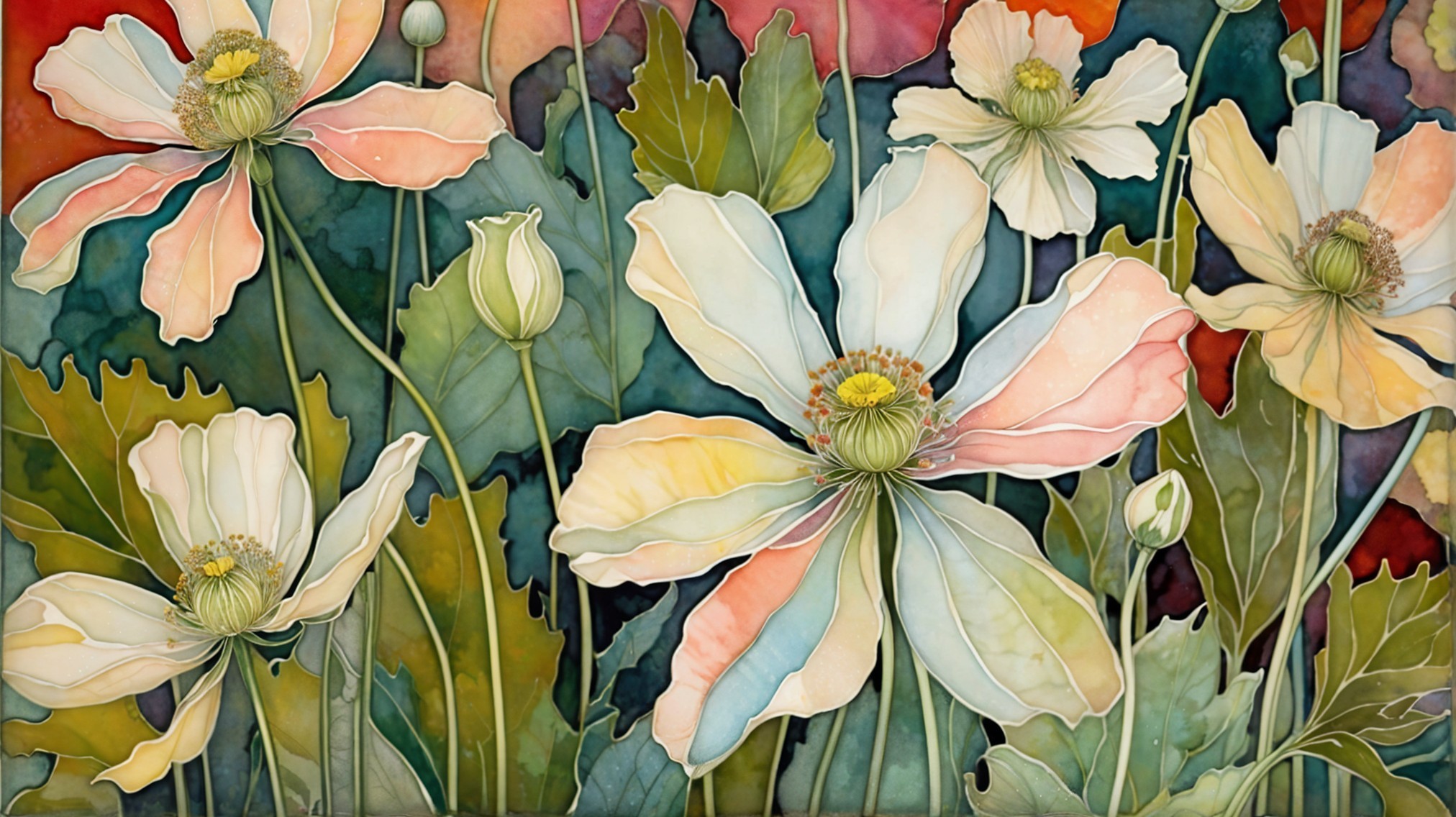 Vibrant Blooming Flowers in Soft Pastel Colors