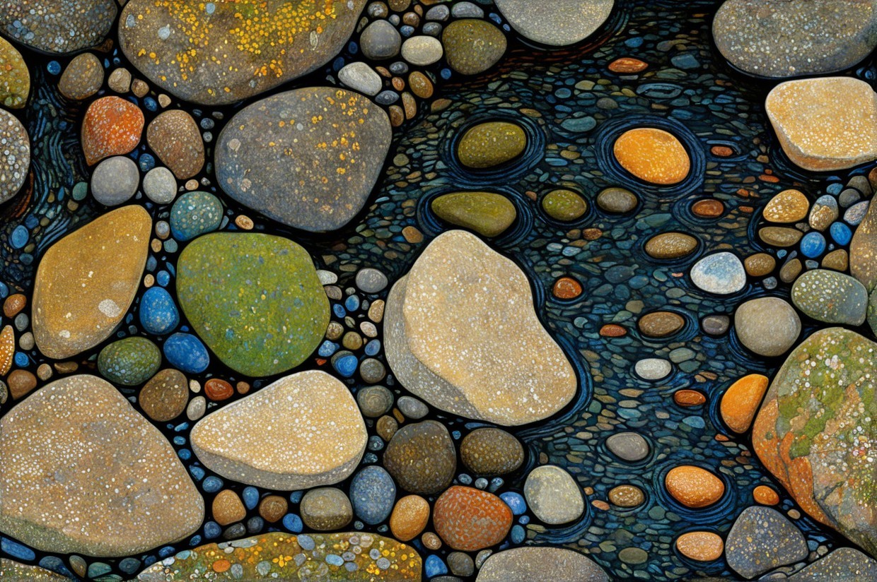 Collection of Colorful Stones in Dark Water