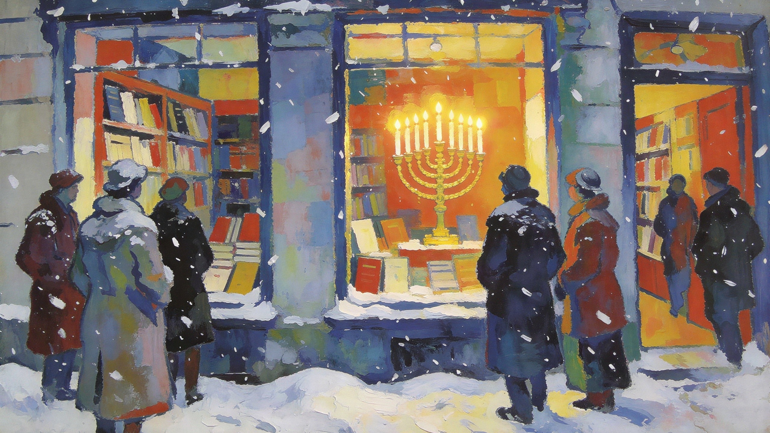 Impressionistic Scene of People by Bookstore Window