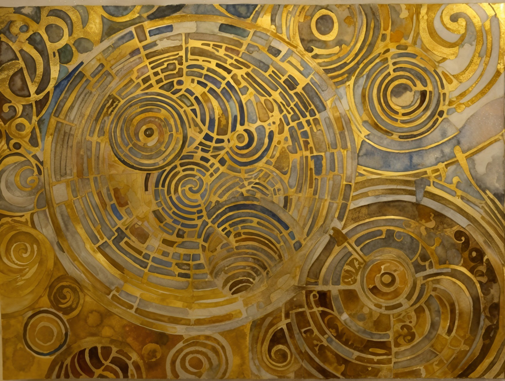 Vibrant Abstract Design with Gold and Blue Patterns