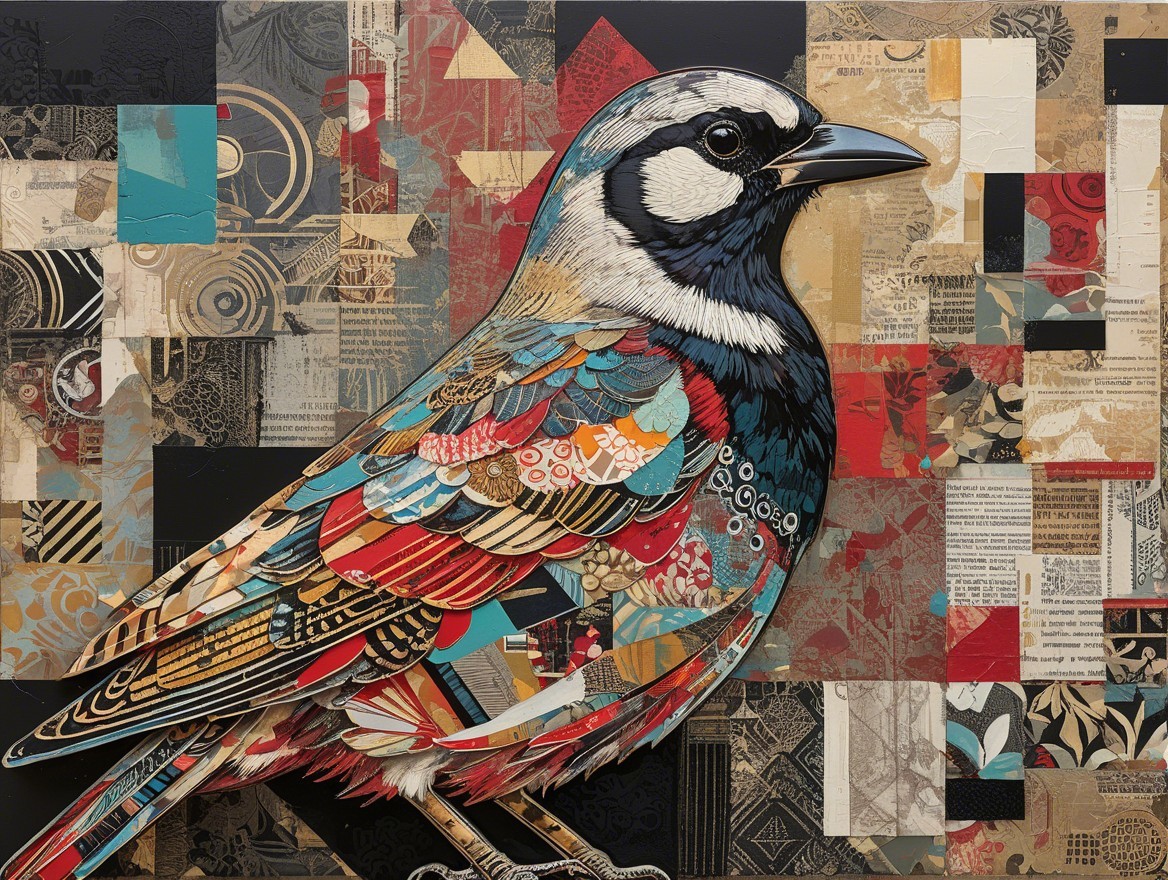 Vibrant Collage of a Bird with Intricate Patterns