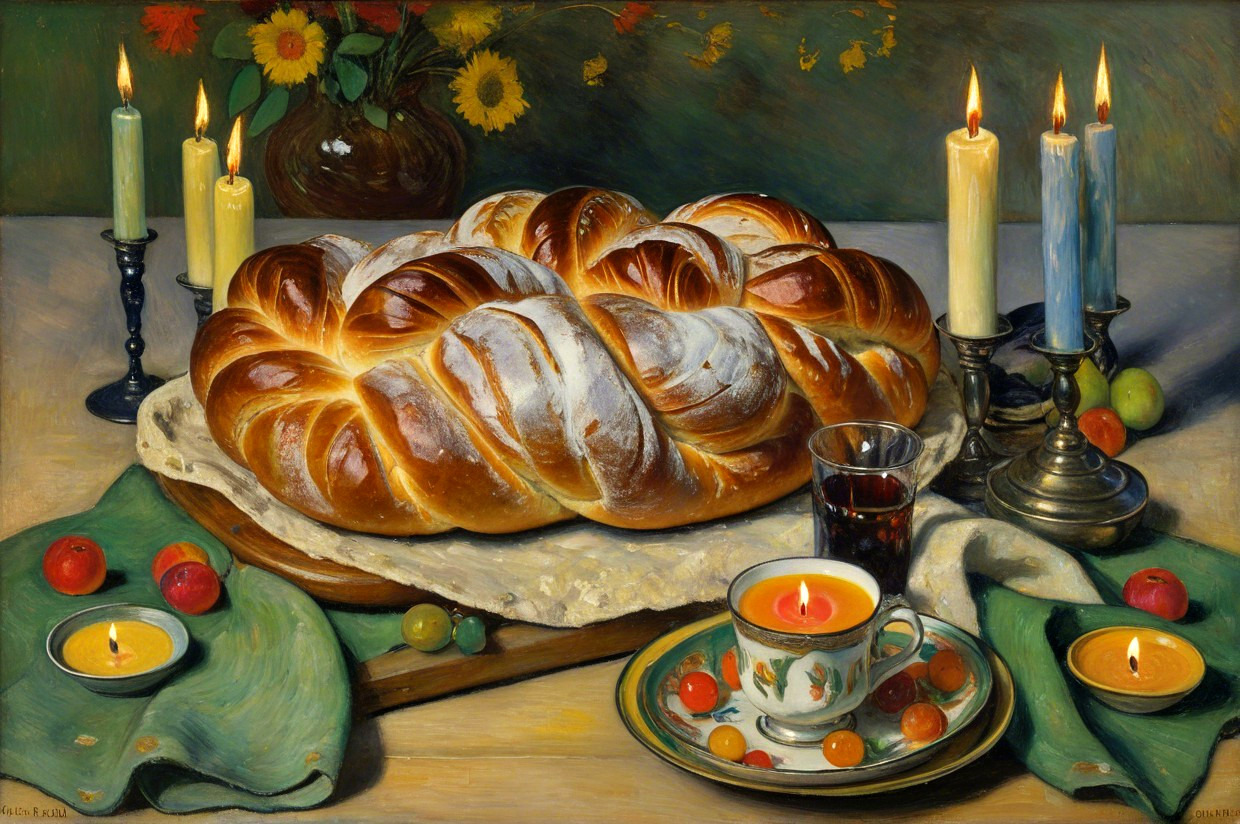 Still Life with Bread, Candles, and Sunflowers