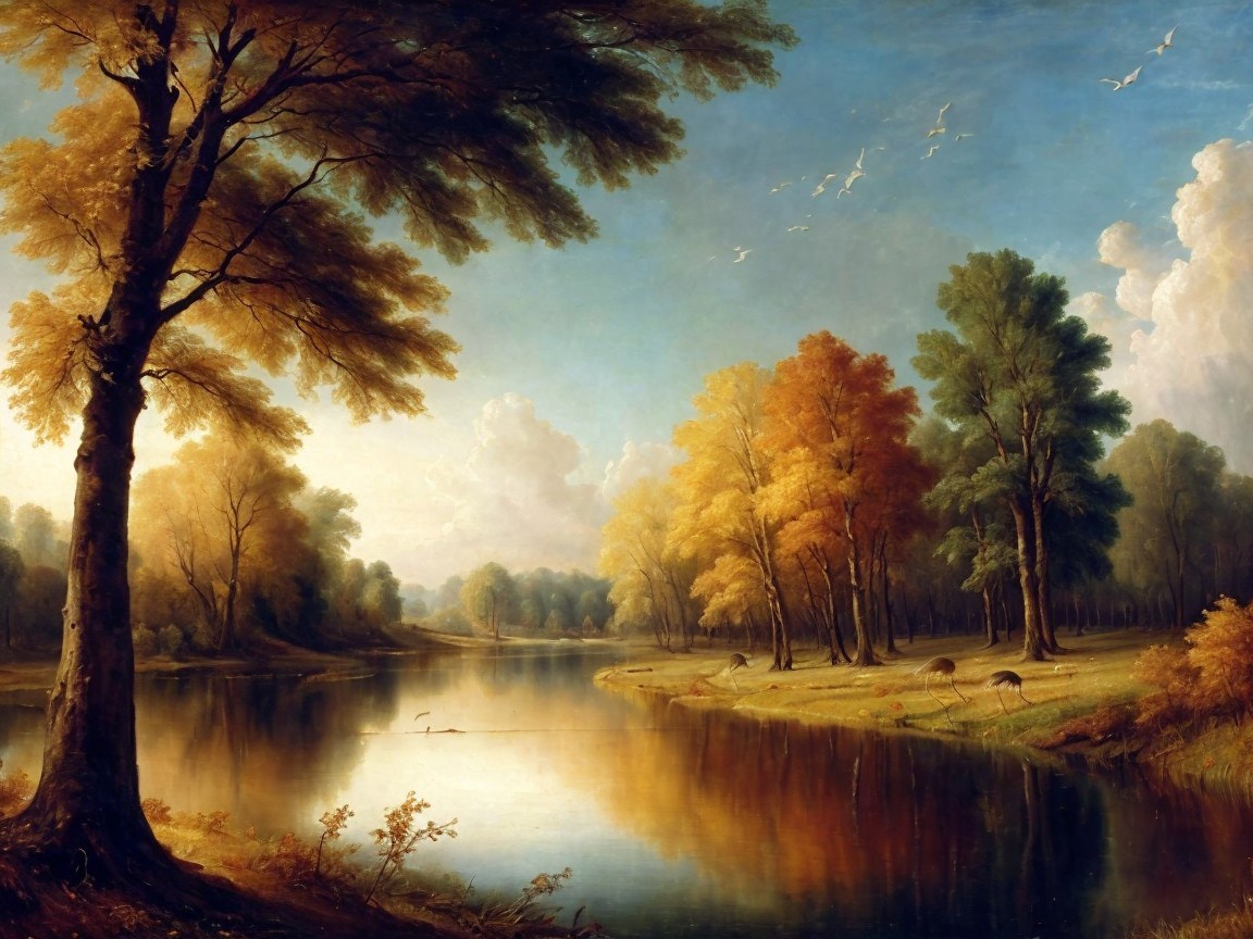 Tranquil River Landscape in Autumn Colors