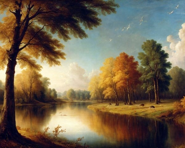 Tranquil River Landscape in Autumn Colors