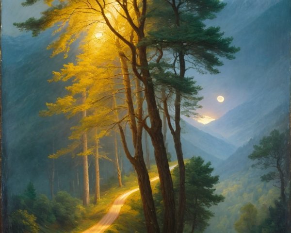 Serene Landscape with Winding Path and Cyclist