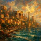 Twilight in a Serene Seaside Town with Ancient Buildings