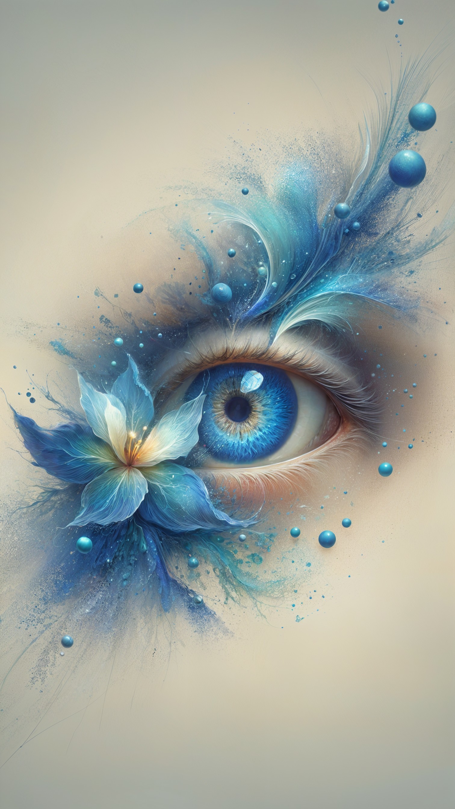 Detailed Eye with Blue Iris and Floral Elements