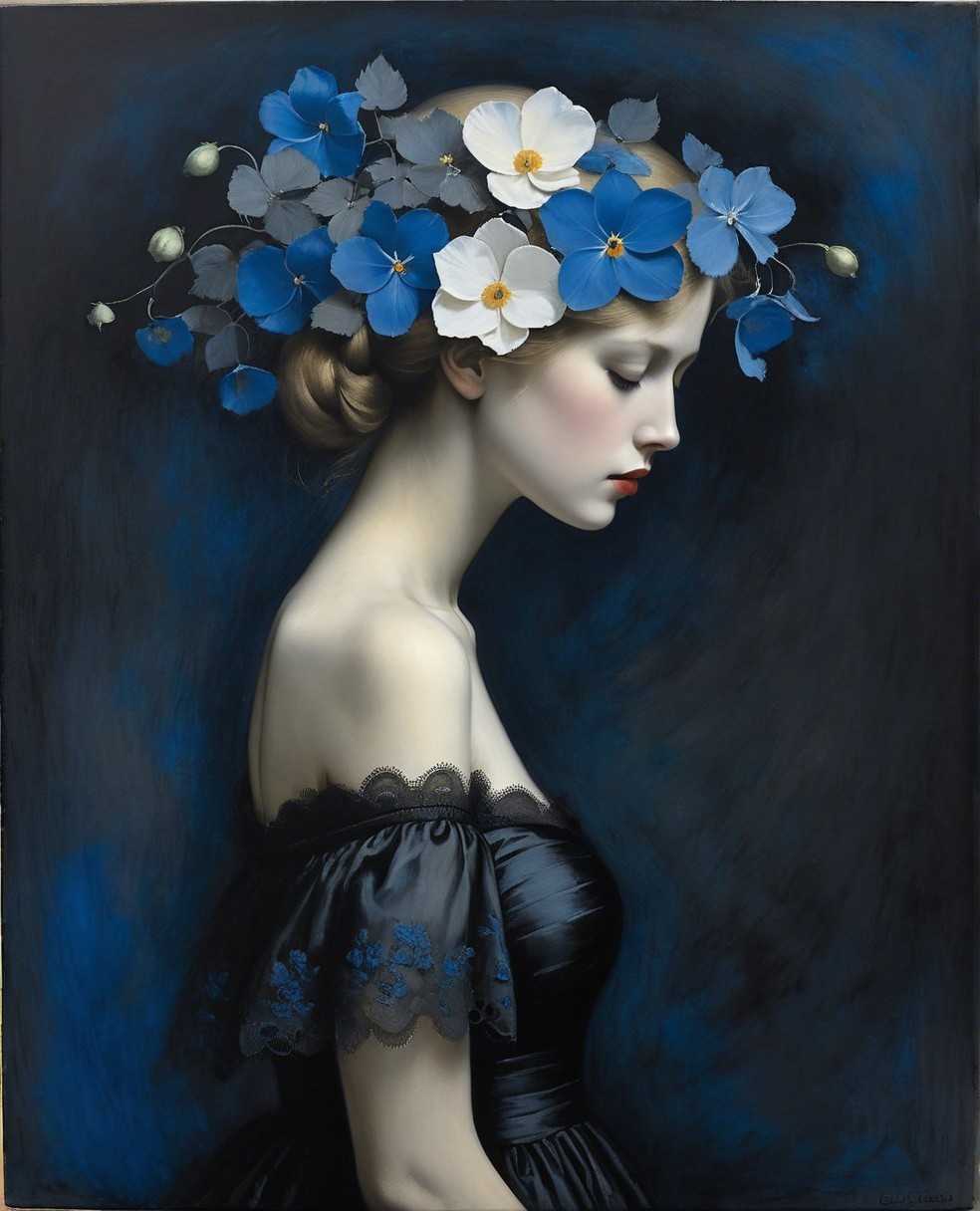 Serene Young Woman with Floral Crown in Profile