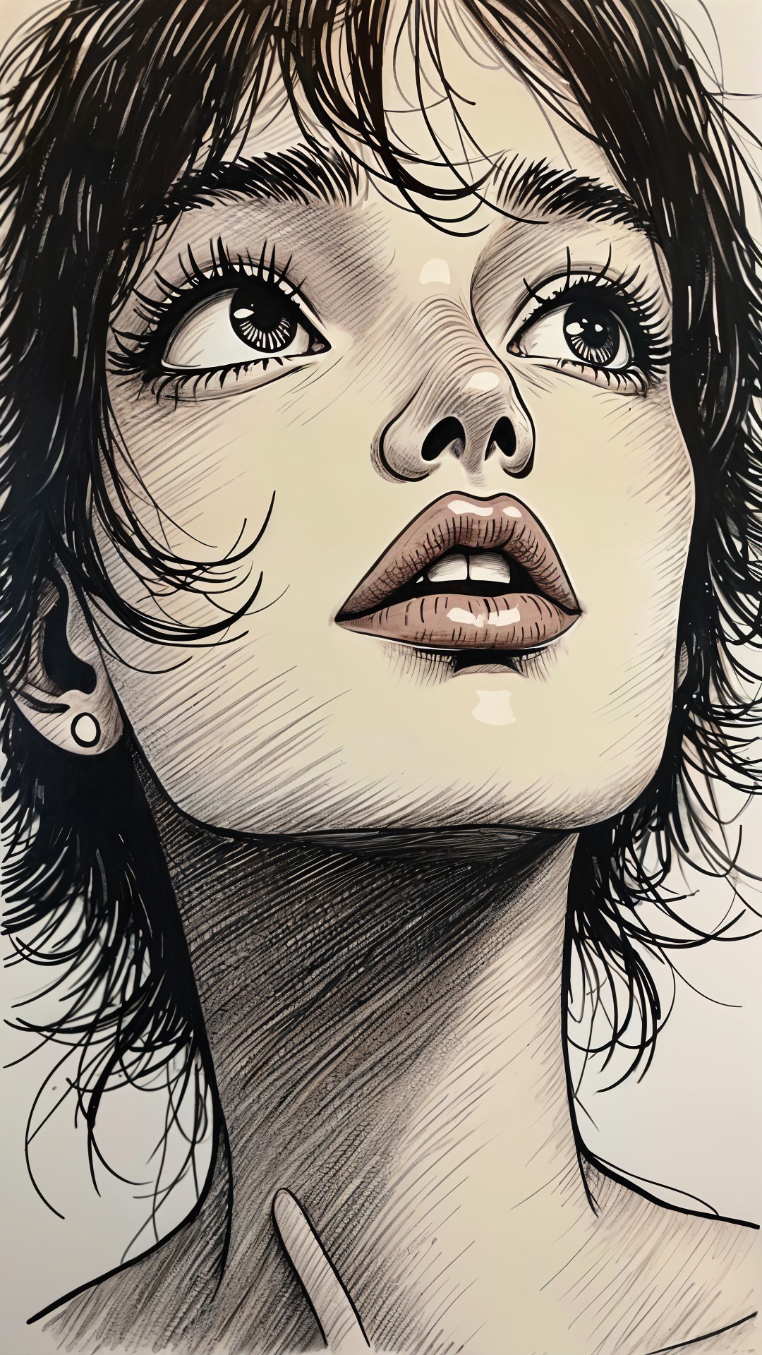 Illustration of a Young Woman with Expressive Features