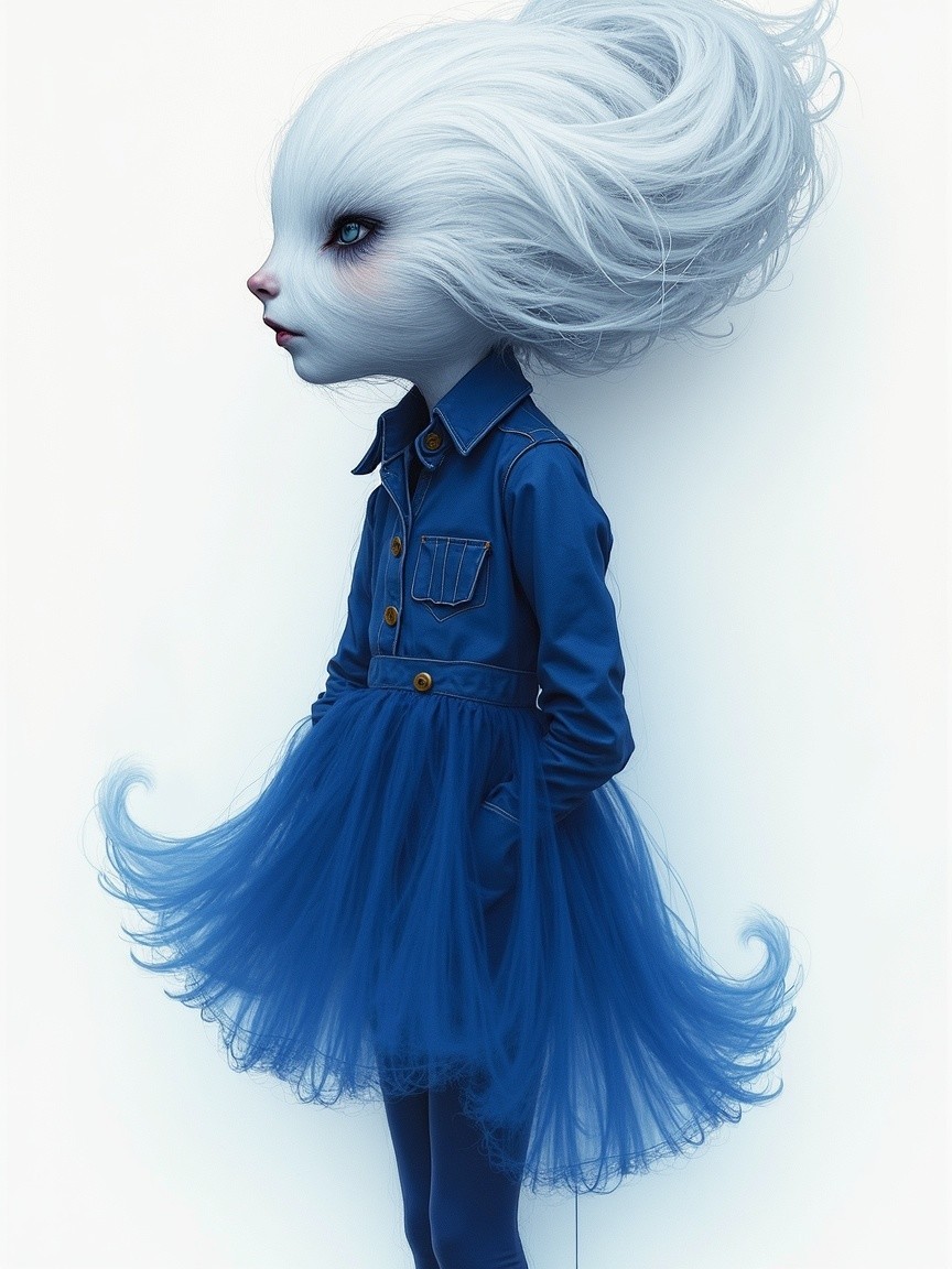 Character with Large Eyes and Cloud-Like Hair