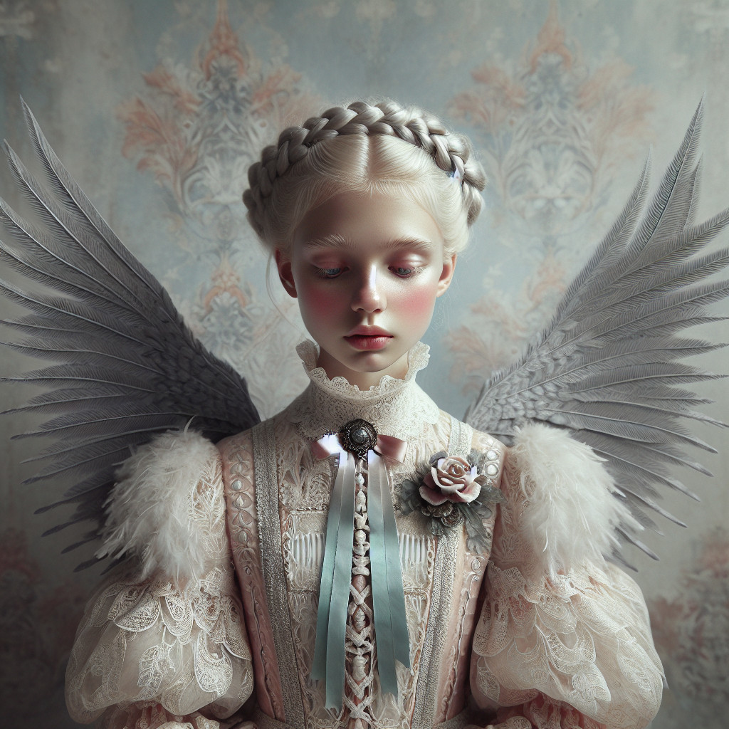 Serene Figure in Vintage Ethereal Gown with Wings