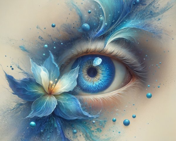 Detailed Eye with Blue Iris and Floral Elements