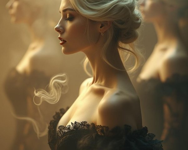 Ethereal Scene of Woman in Black Lace Gown