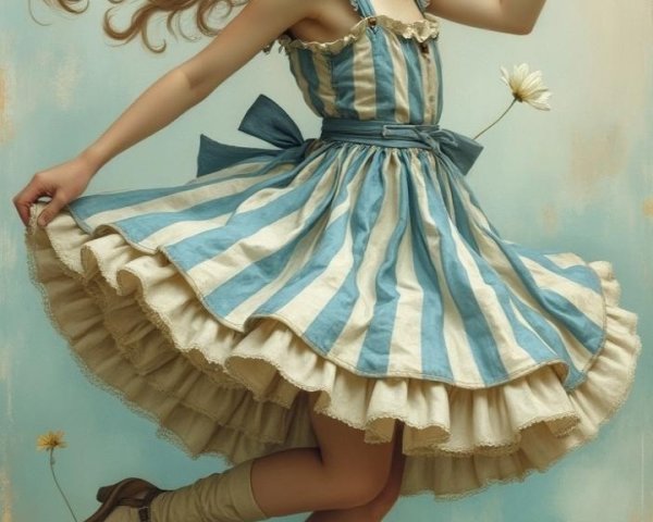 Whimsical Scene of a Girl Dancing with Wildflowers