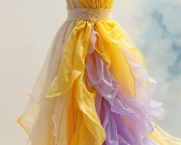Unique Two-Toned Dress in White, Yellow, and Lavender