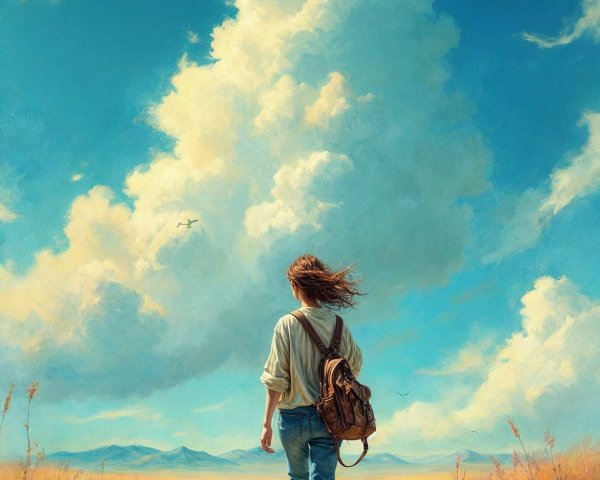 Young woman walking on sunlit path in golden landscape
