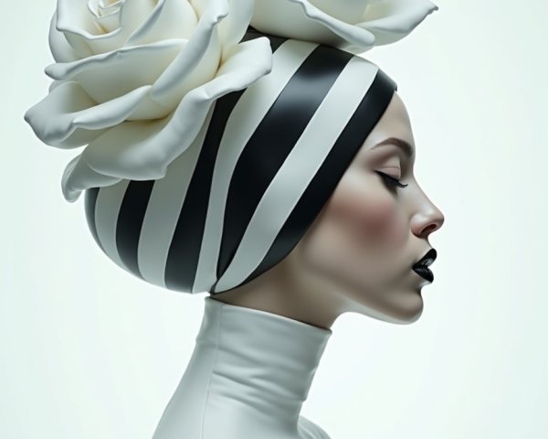 Model Profile with Porcelain Complexion and Striped Outfit
