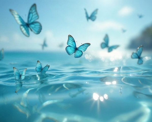 Blue Butterflies Above Tranquil Ocean Waves