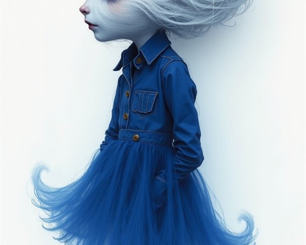 Character with Large Eyes and Cloud-Like Hair