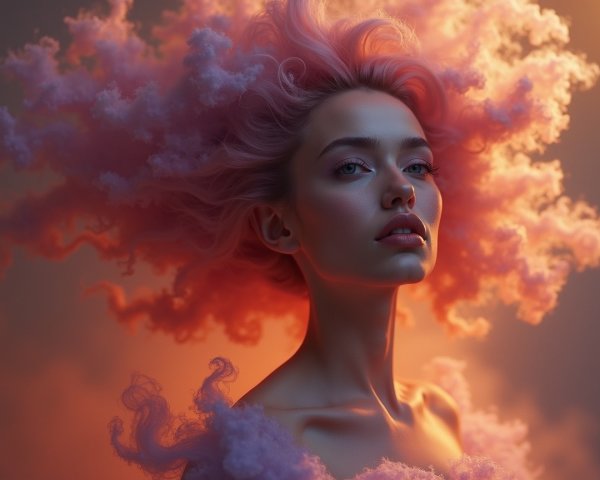 Ethereal portrait of a woman with pastel pink hair