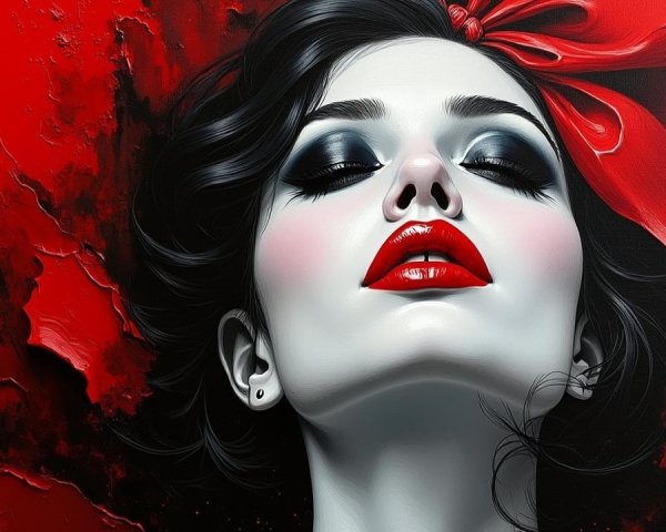 Portrait of a Woman with Bold Makeup and Red Accents
