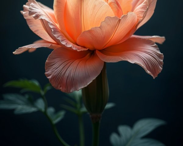 Peach Flower with Silky Petals on Dark Background