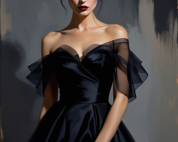 Elegant Woman in Black Dress with Painterly Backdrop