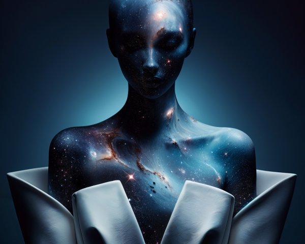 Humanoid Figure with Cosmic Design and Elegant Outfit