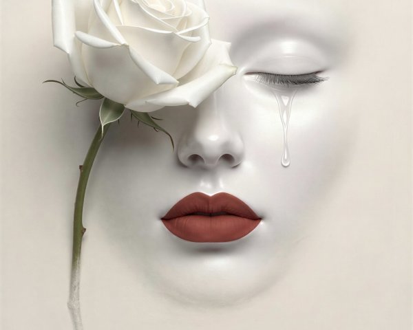 White Mannequin Face with Rose and Teardrop Detail