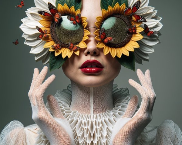 Portrait of a model with oversized sunflower glasses