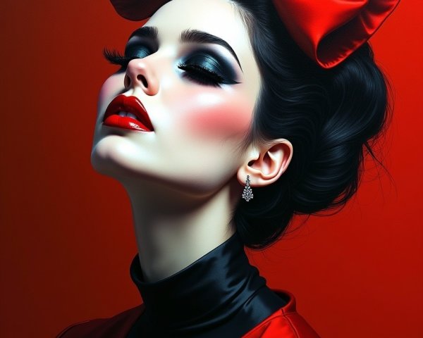 Portrait of a Woman in Glamorous Red and Black Attire
