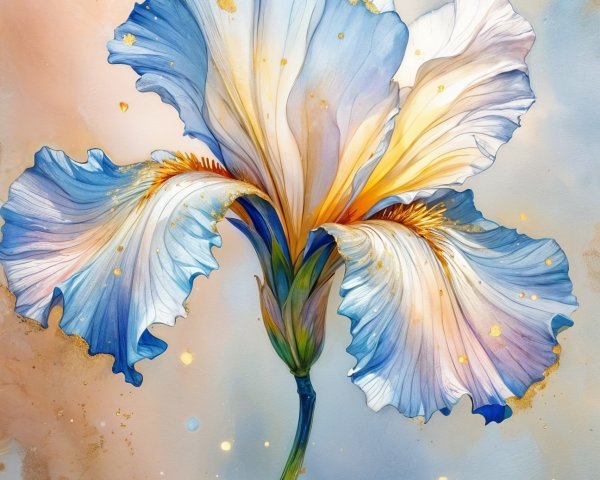 Watercolor Painting of a Blue Iris Flower