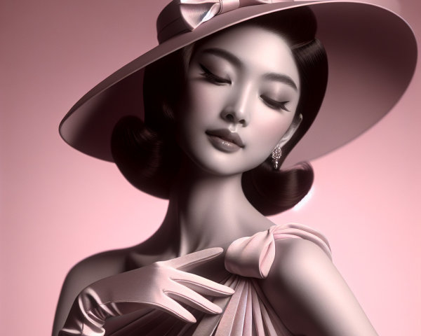 Glamorous Woman in Vintage Dress Against Pink Backdrop