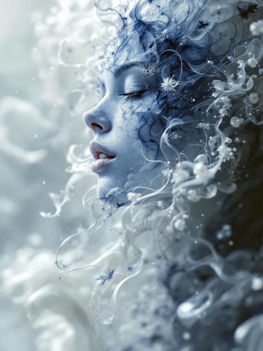 Surrealist Digital Artwork of a Woman's Profile