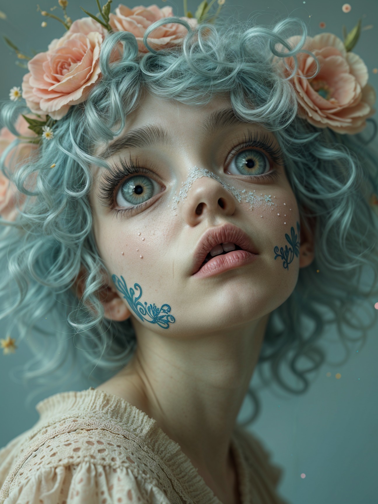 Whimsical Portrait of a Girl with Pastel Curls